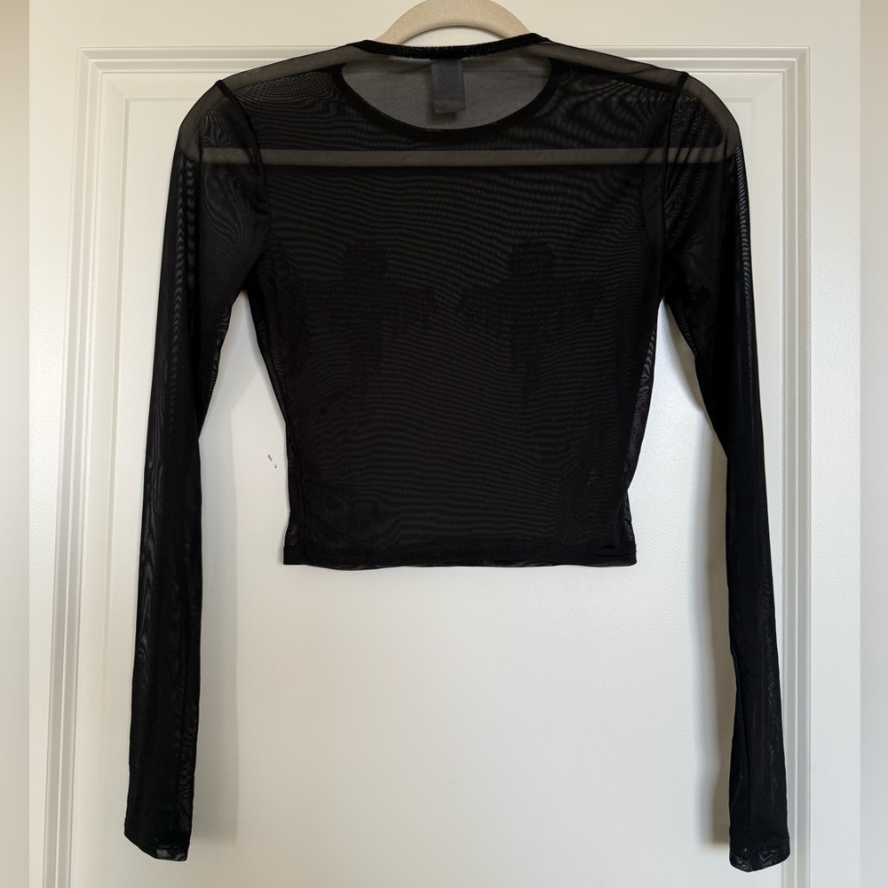 Windsor Black Mesh Long Sleeve Top with Ghost Rhinestone Design - Picture 2 of 4